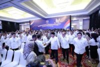 Presiden RI Prabowo Subianto menghadiri Musyawarah Nasional (Munas) konsolidasi persatuan Kamar Dagang dan Industri (Kadin) Indonesia. (Facebook.com @Setkab RI)